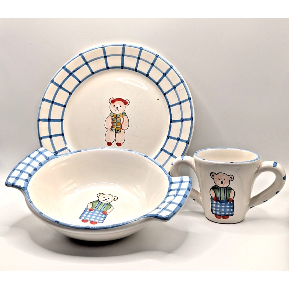 Starbucks Italy Teddy Bear Child Dinnerware Set Plate Bowl Double Handle Mug